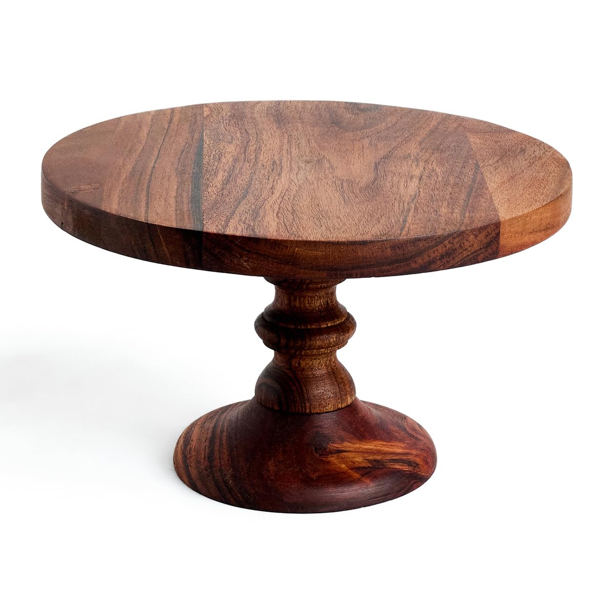 Saaga Round Birch Wooden Cake Stand - 9X5.5 Inch - Pizza Stand, Dessert Platter, Stand For Dining Table - Brown